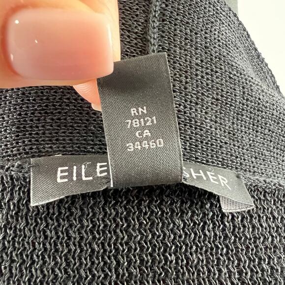 EILEEN FISHER Black Organic Linen Open-Front Cardigan Sweater Lightweight Knit S - Picture 8 of 8